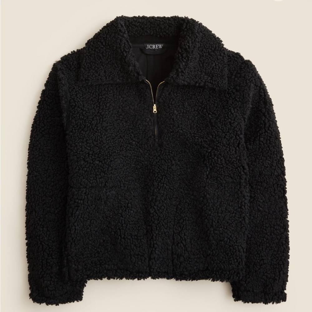 J. Crew Black Sherpa Zip-Front Jacket